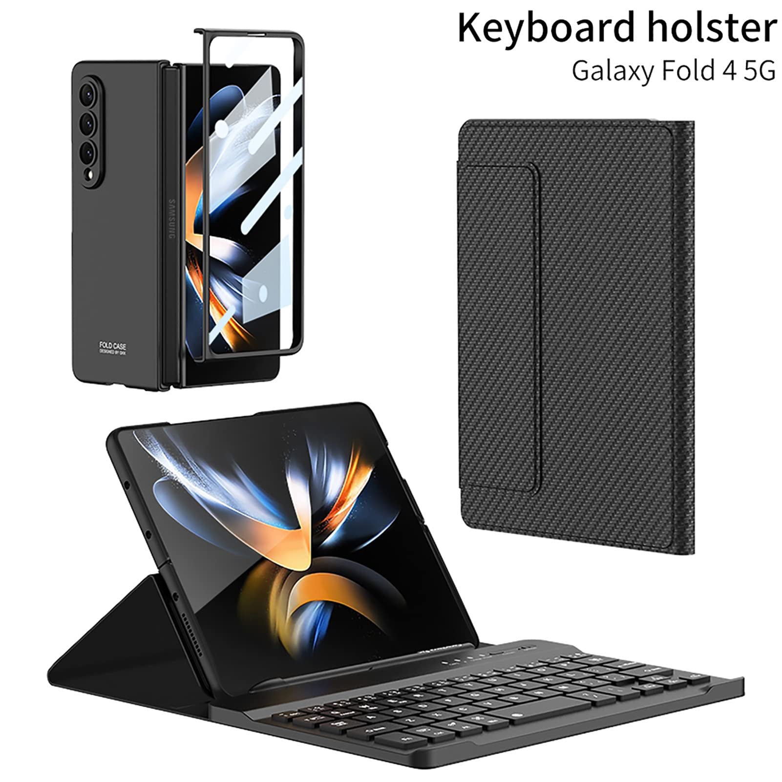 Suitable For Samsung Z Fold3/Z Fold4 Bluetooth Keyboard Plain Leather Case