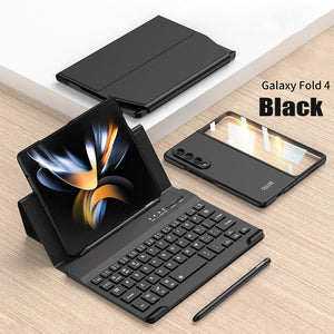 Suitable For Samsung Z Fold3/Z Fold4 Bluetooth Keyboard Plain Leather Case