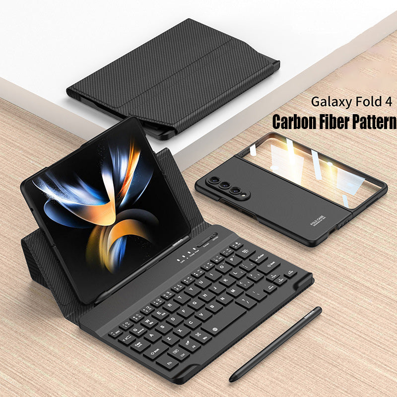 Suitable For Samsung Z Fold3/Z Fold4 Bluetooth Keyboard Plain Leather Case